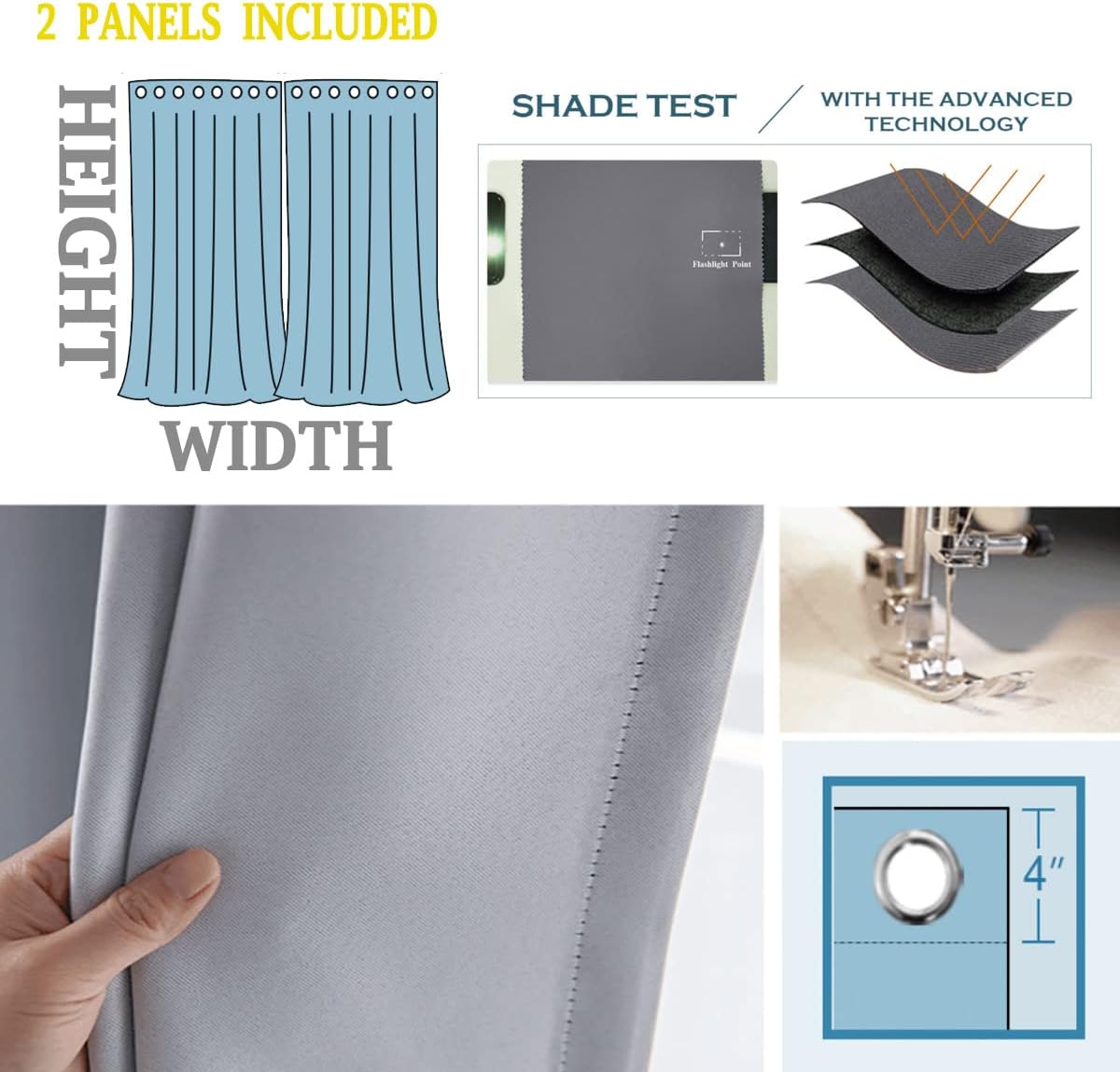 ZYMECH Irish Sliding Curtain Rod Panels 72x72 Inches Grommet Top