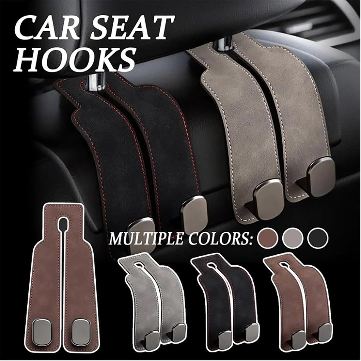 Twinhook Leather Car Headrest Hangers Brown 2pcs
