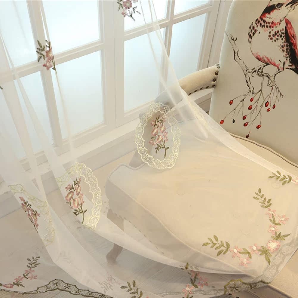 Luxury Embroidery Sheer Curtains 2 Panels 54x102 Inch