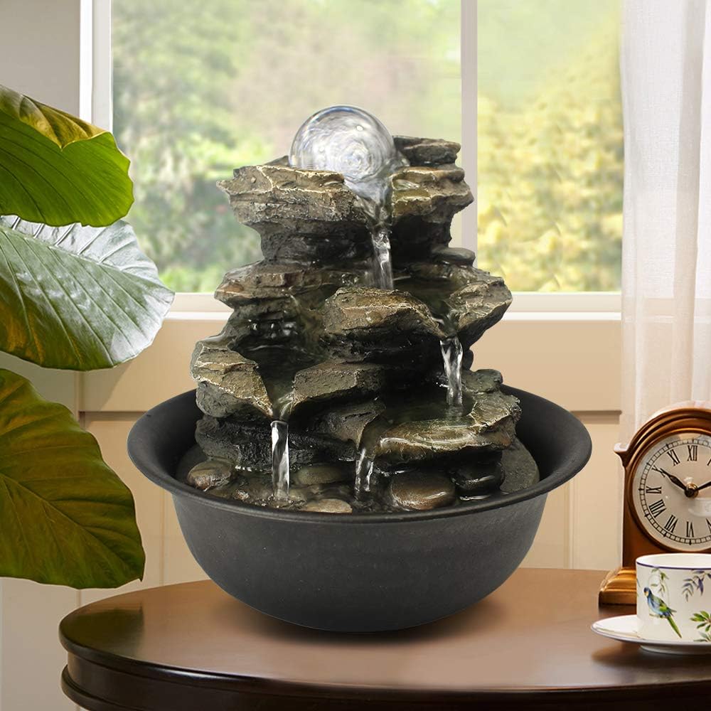 BBabe Spinning Orb Rock Cascade Tabletop Fountain with LED Light