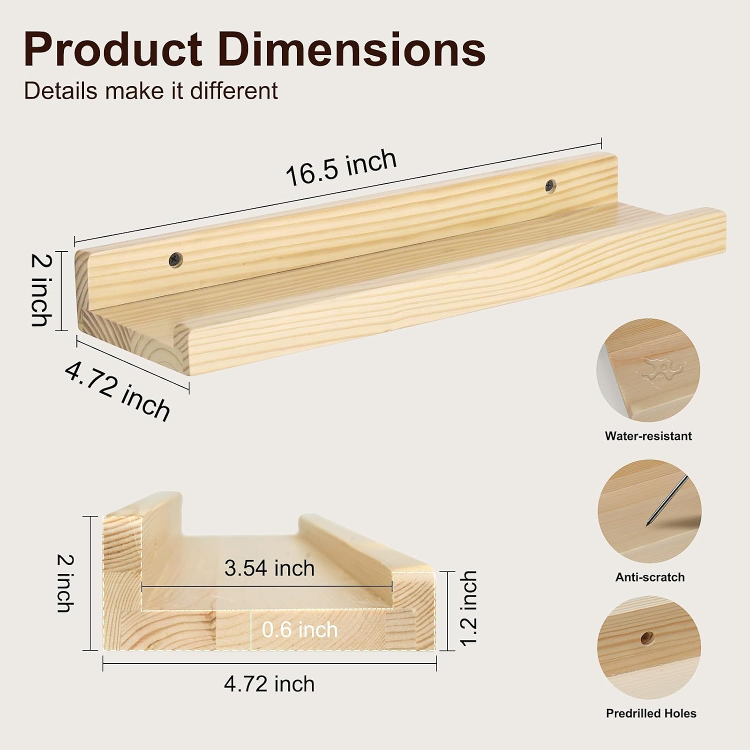RANXFLOAT 165 Inch Set of 2 Wooden Floating Wall Shelves