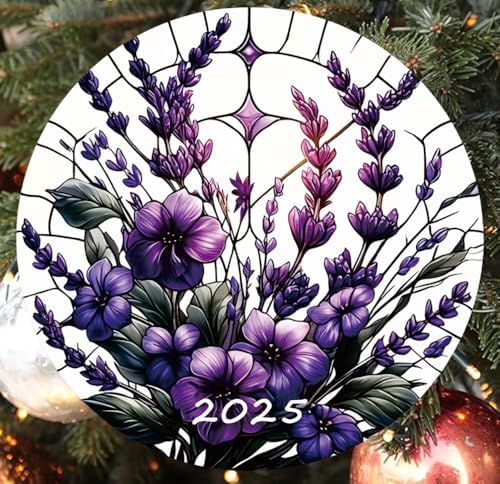 2025 Purple Christmas Ornaments Stained Glass Style