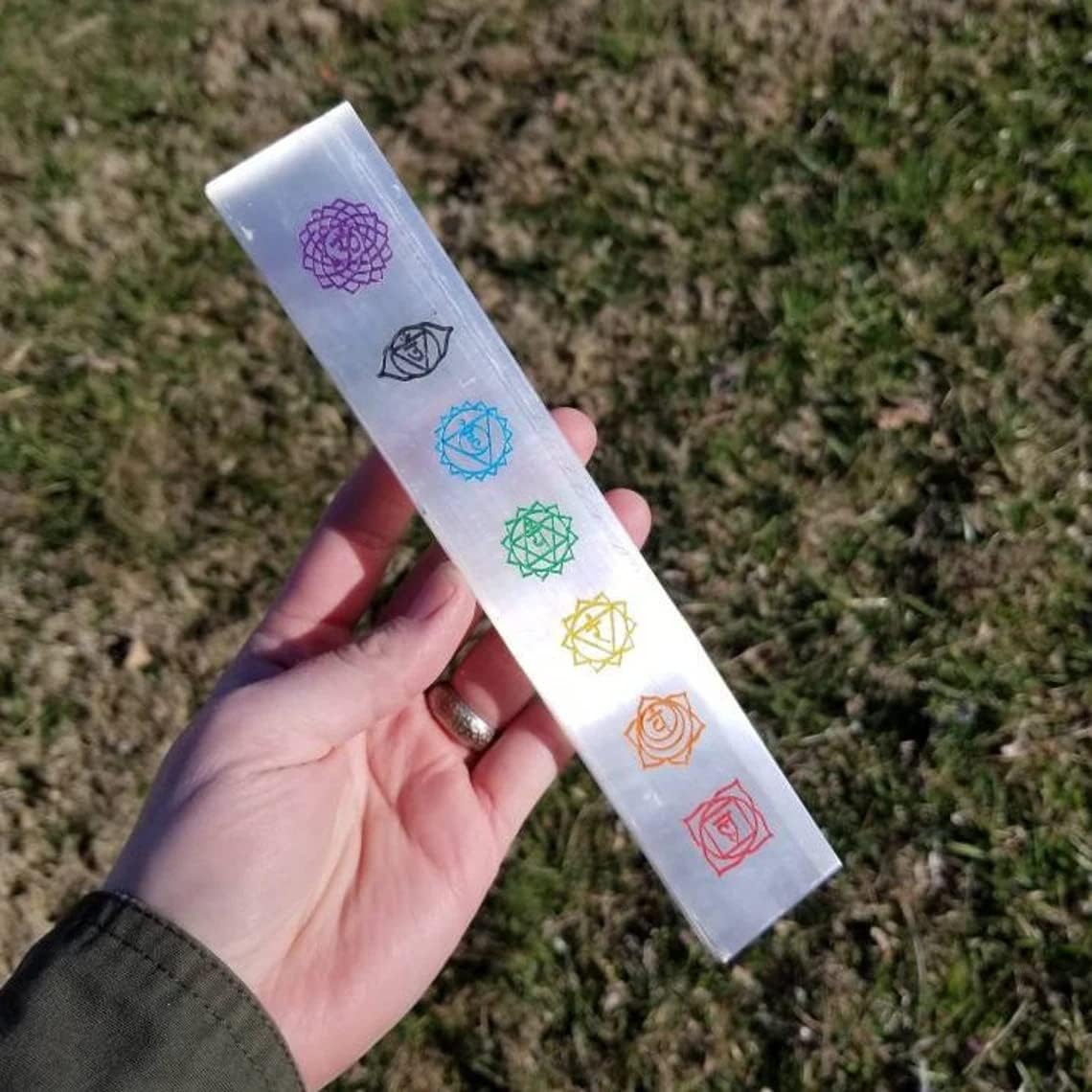 Natural Selenite Crystal Chakra Symbol Meditating Charging Plate