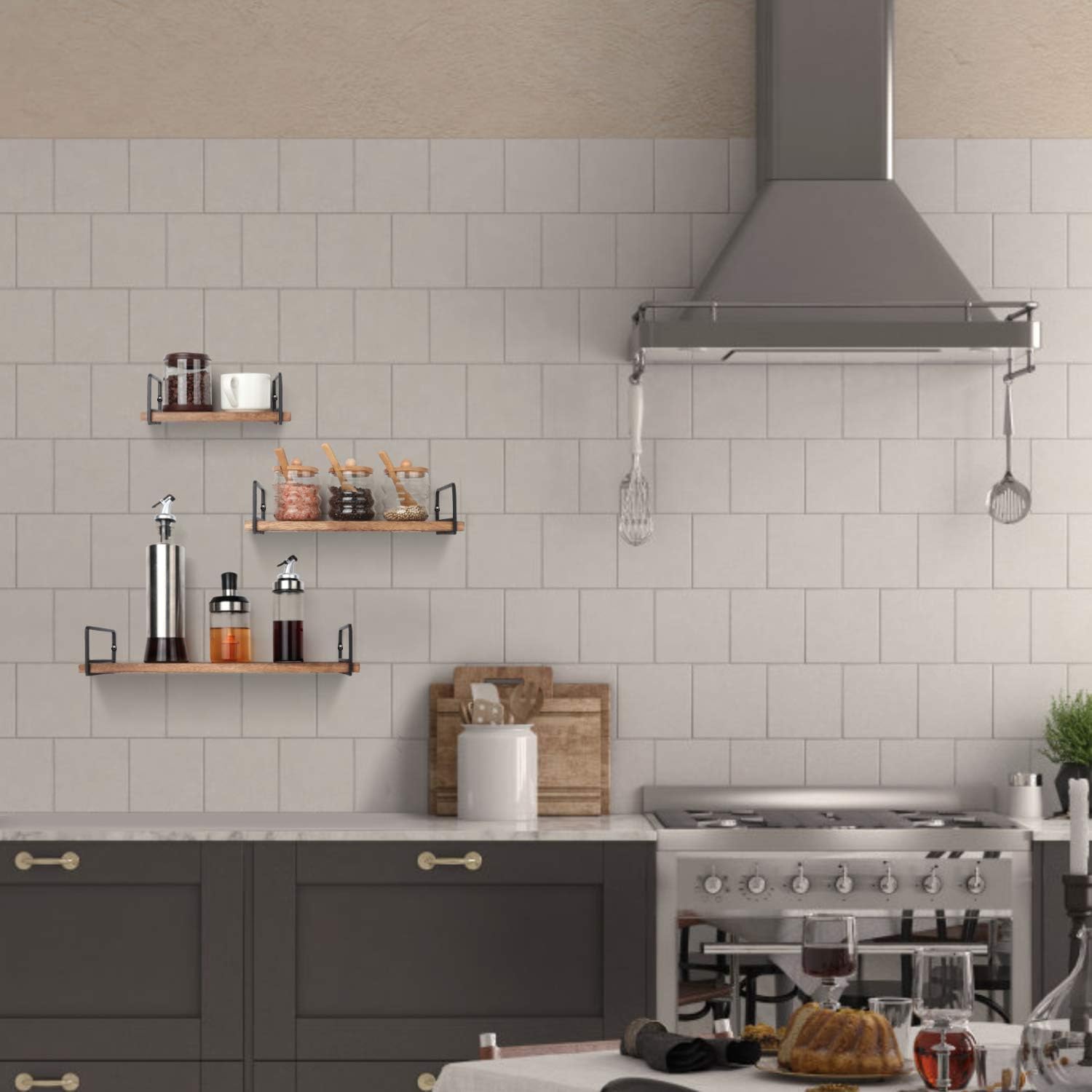 Floating Wall Shelves Set of 3 Rustic Wood Storage for Home