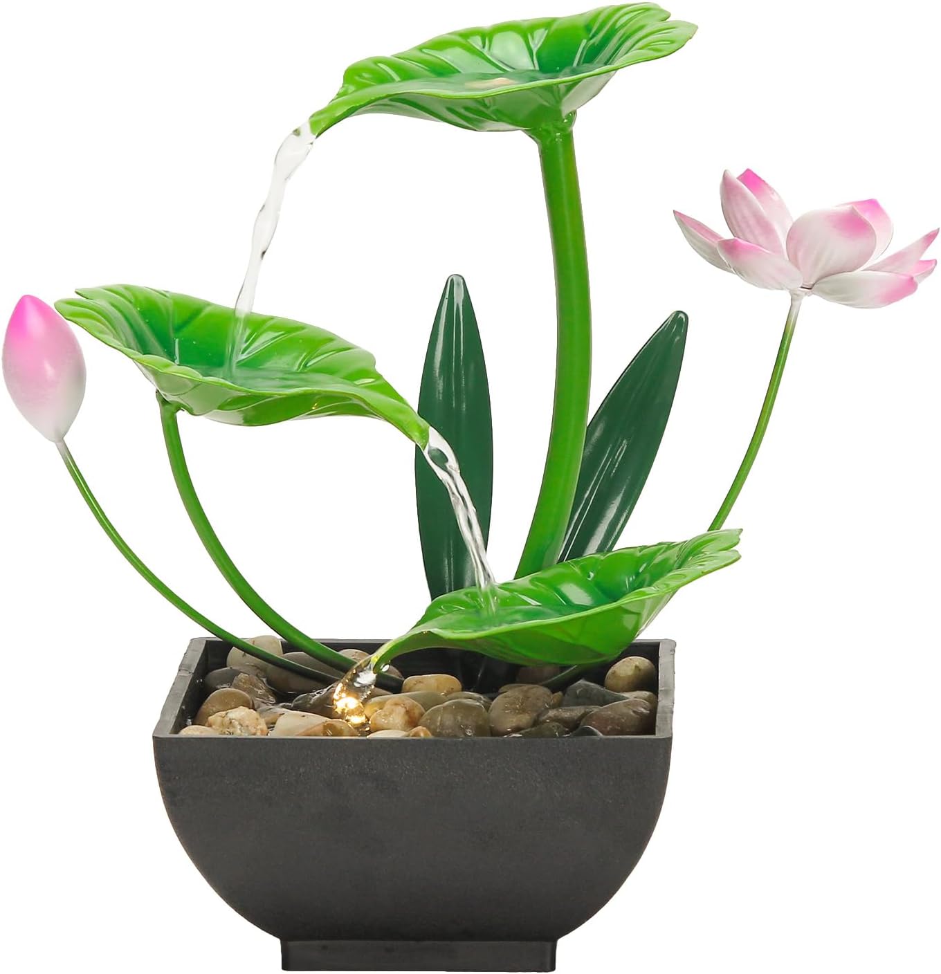YOQUATE 3-Tier Tabletop Water Fountain with Lotus Design Green