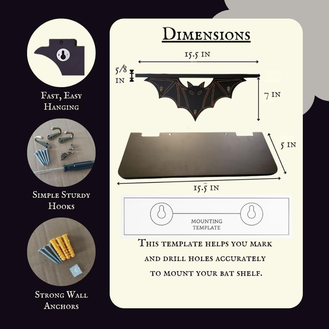 Gothic Bat Shelf Wall Decor with Hooks