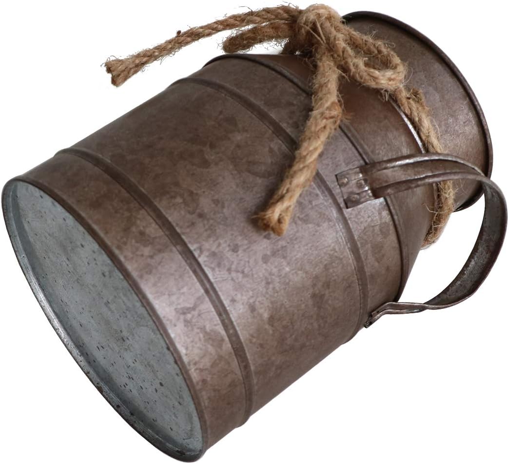 HyFanStr Rustic Metal Flower Vase with Distressed Paint