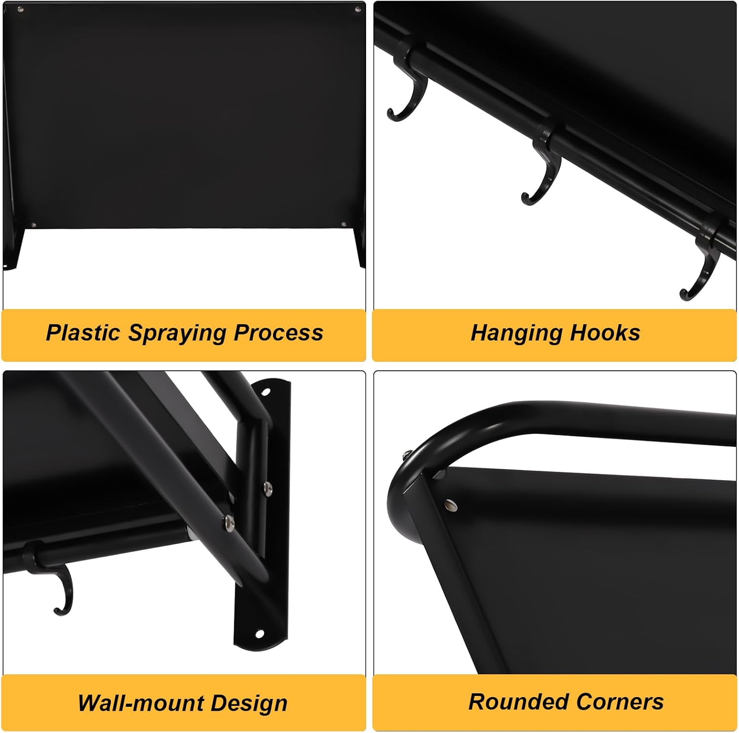 Wall Mount Microwave Oven Shelf with 6 Hooks Black