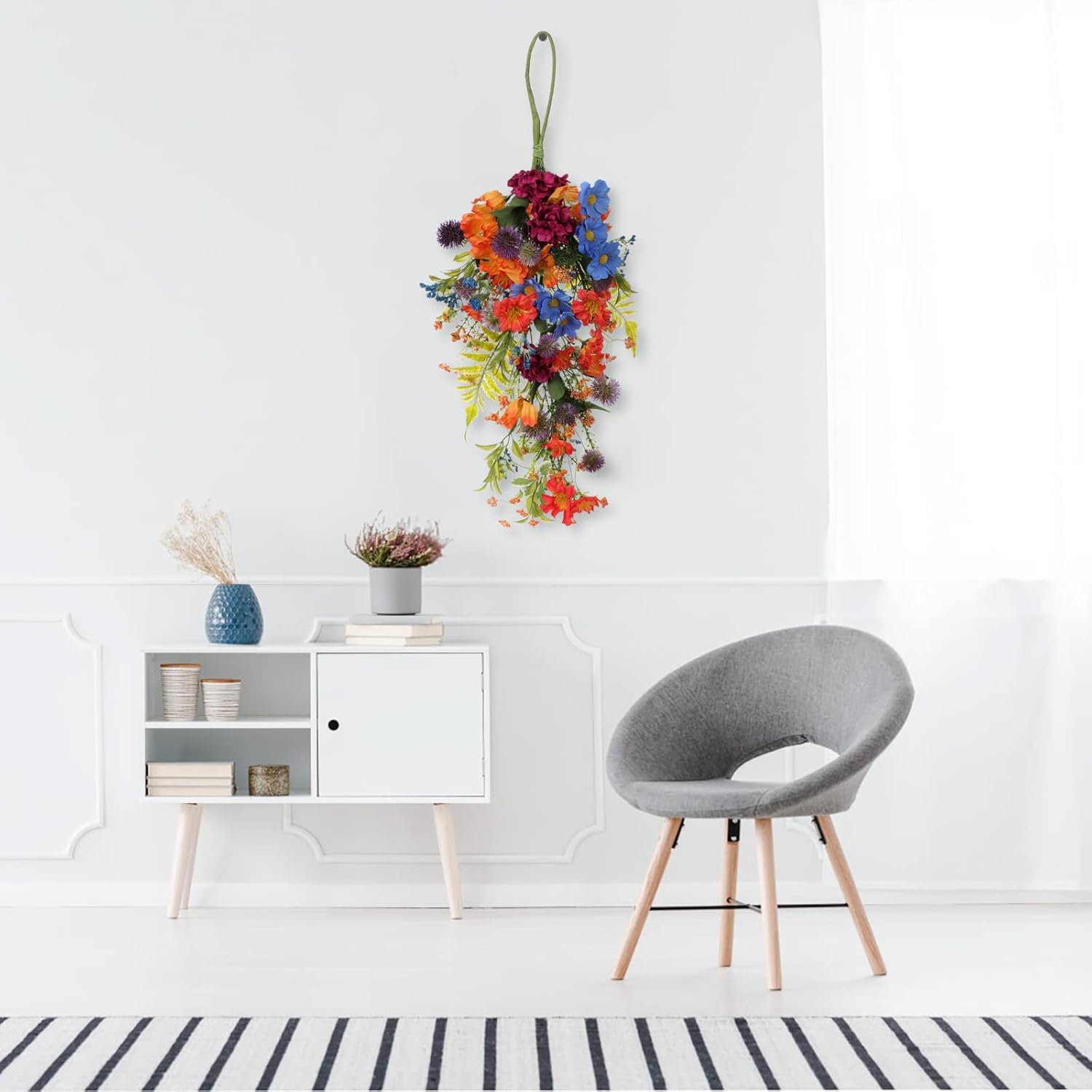 ZGOEK Artificial Floral Teardrop Wreath for Front Door