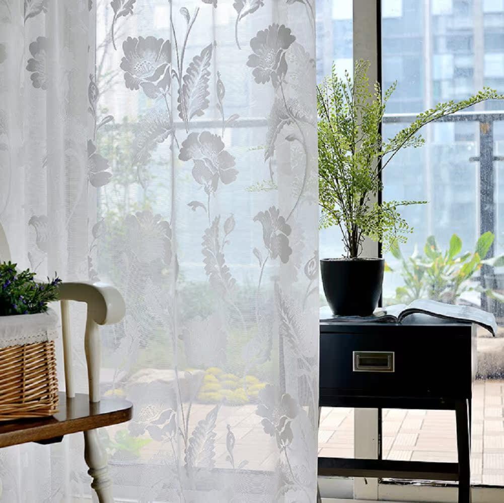 Iuokuby American Country Retro Flower Jacquard Curtains Panel 100x102 White