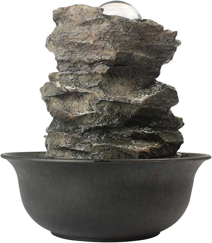 BBabe Spinning Orb Rock Cascade Tabletop Fountain with LED Light