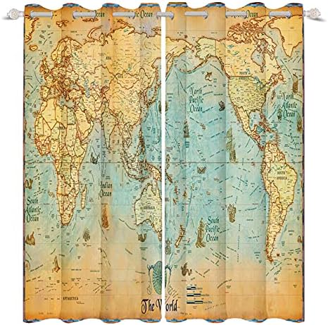 Yeele World Map Blackout Curtains 2 Panel Set