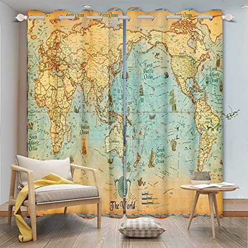 Yeele World Map Blackout Curtains 2 Panel Set