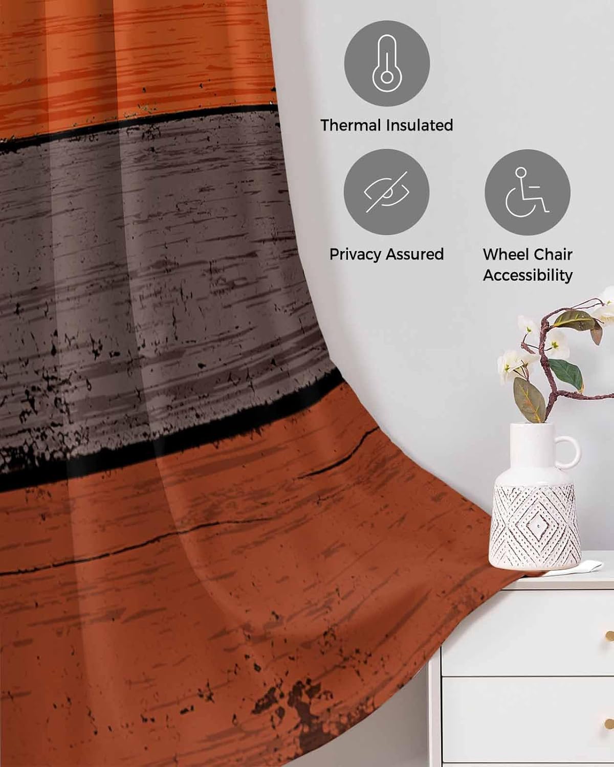 Orange Wooden Blackout Door Curtain Panels 42x80