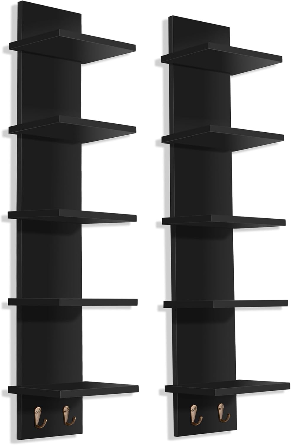 Sorbus 5 Tier Wall Shelf with Hooks 2 Pack