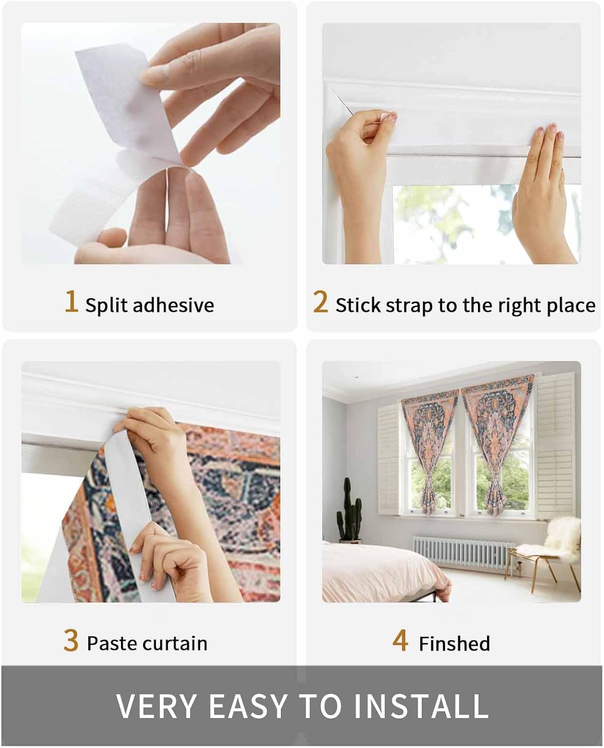 Yomandocix Orange Geometric Self Adhesive Curtains for Windows