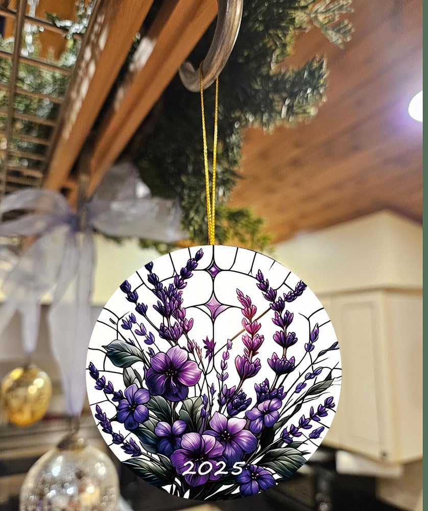 2025 Purple Christmas Ornaments Stained Glass Style