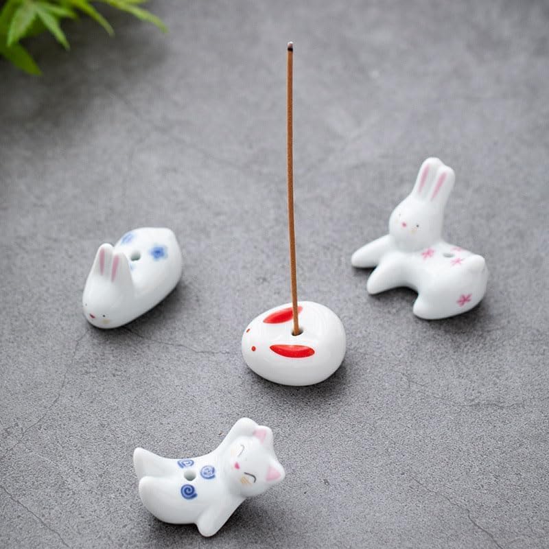 4Pcs Rabbit Cat Incense Holder Cute White Animal Home Decor