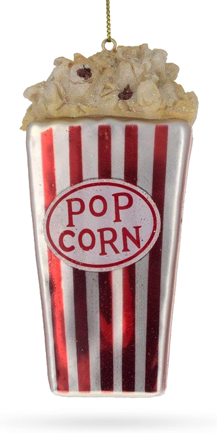 Popcorn Bucket Movie Enthusiast Glass Christmas Ornament