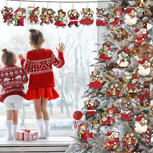 24 Pcs Christmas Wood Hanging Ornaments