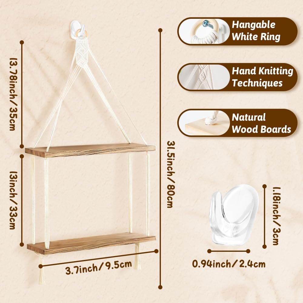 WATUNID Macrame Wall Hanging Shelves 2 Tier Boho Decor
