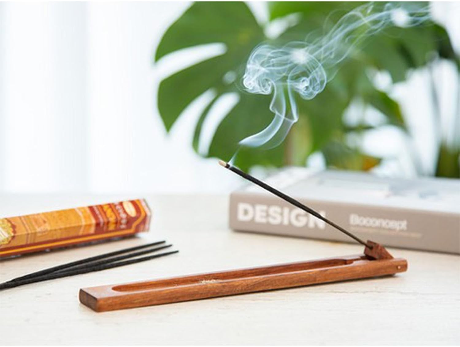 Wood Incense Holder with Adjustable Angle and Ash Catcher