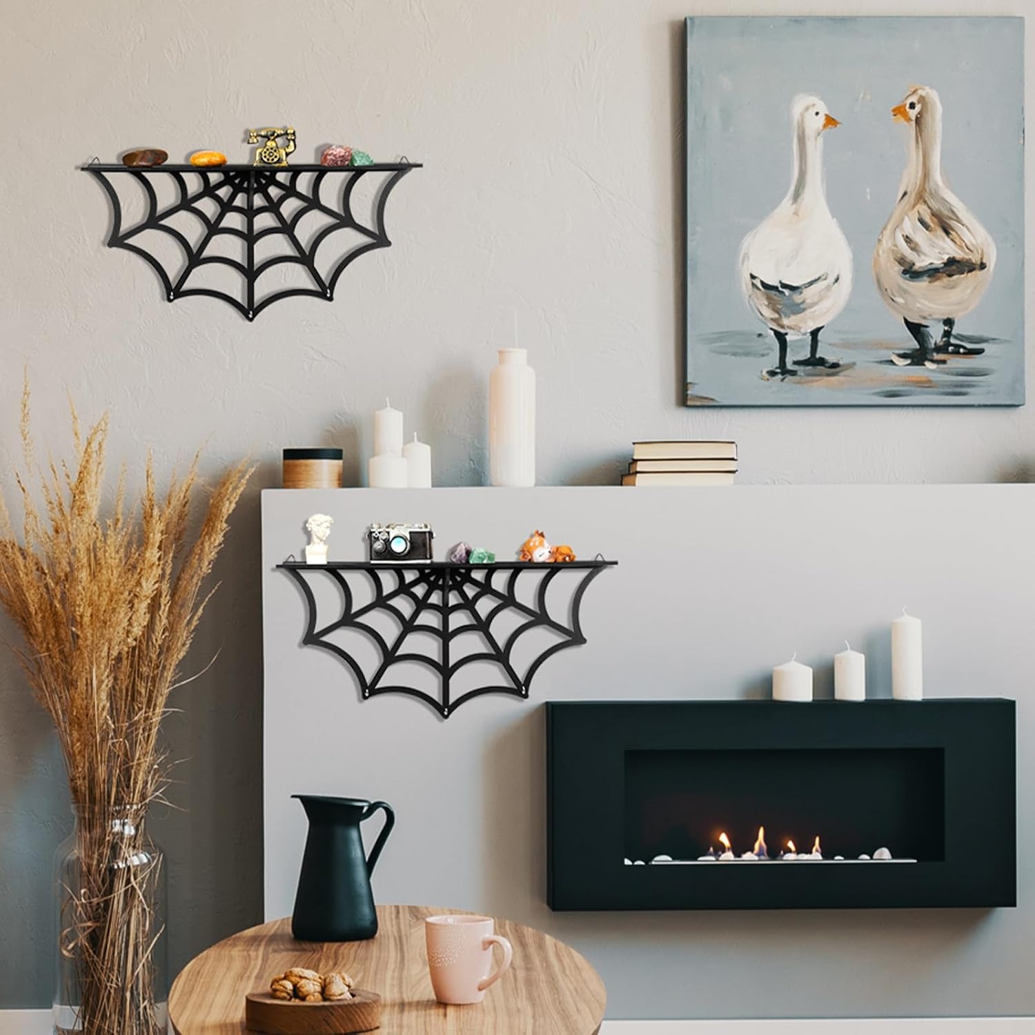 Geetery 3 Piece Gothic Spider Web Wall Shelves