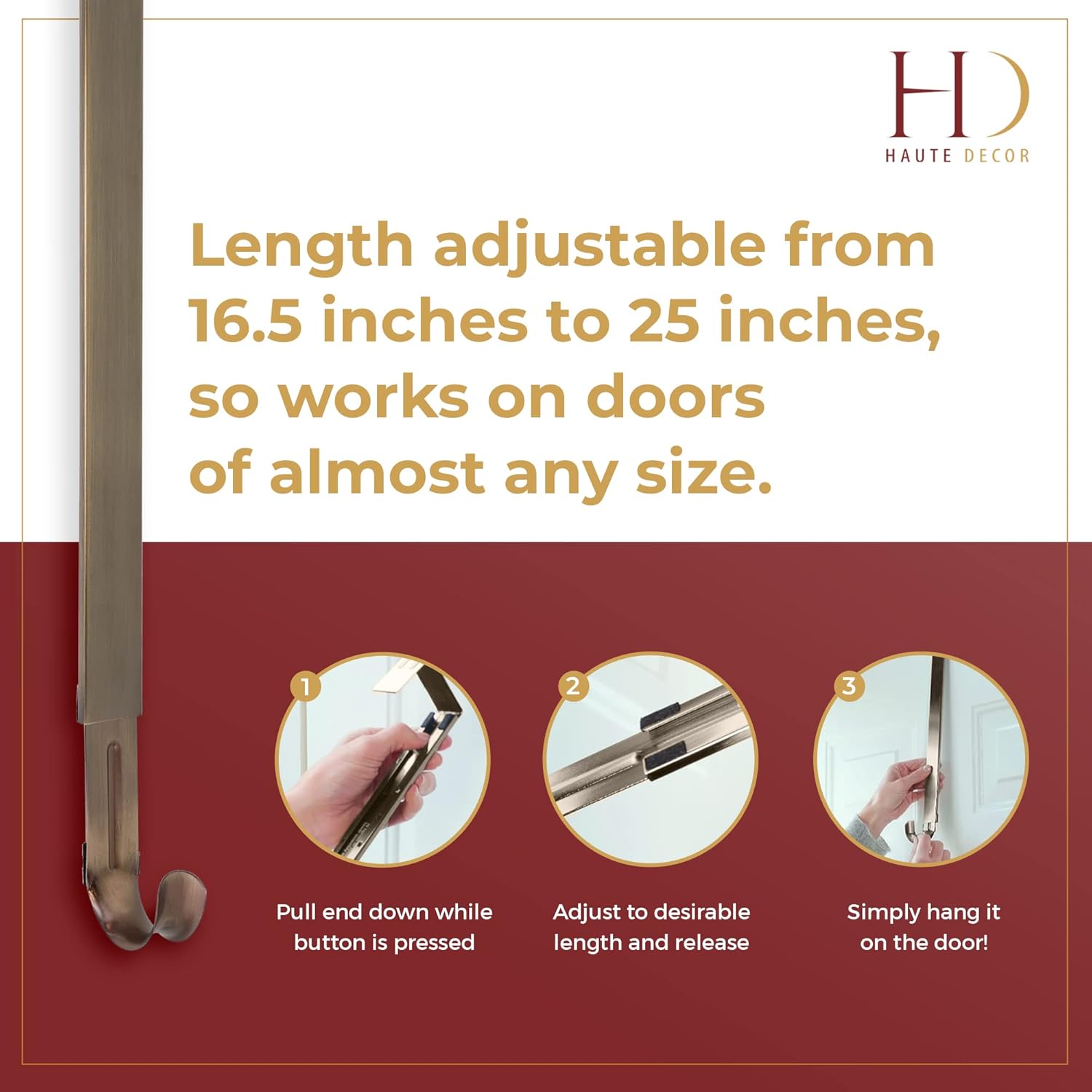 Haute Decor Adjustable Length Wreath Hanger with Interchangeable Icons