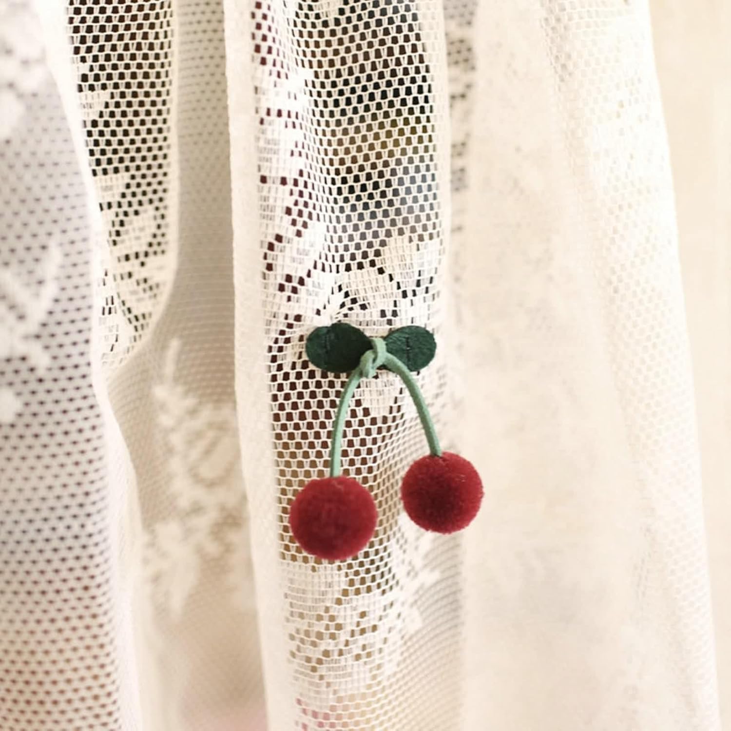 White Polyester Sheer Curtains with Cherry Pattern 79 x 43
