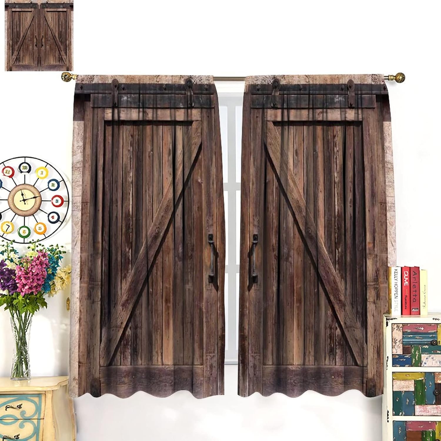 Rustic Wooden Barn Door Curtains 2 Panel Set 84x84in