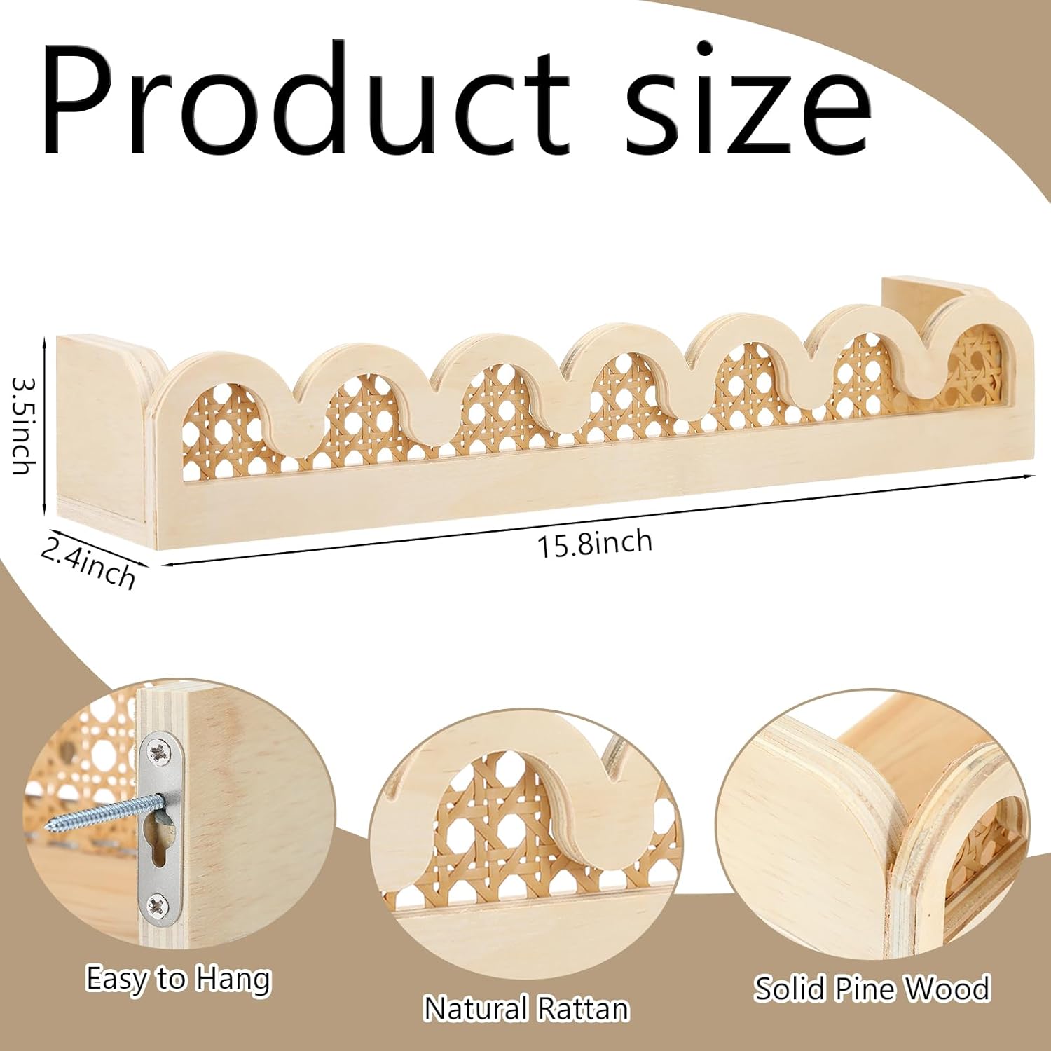 Pinkunn 2 Pcs Scalloped Rattan Wall Shelf for Nursery