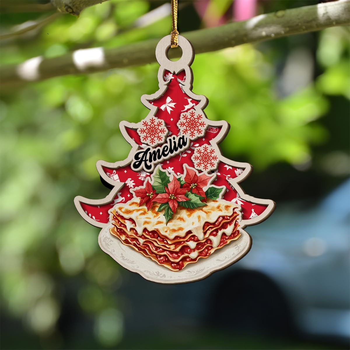 Personalized Lasagna Xmas 2-Layer Wooden Ornament