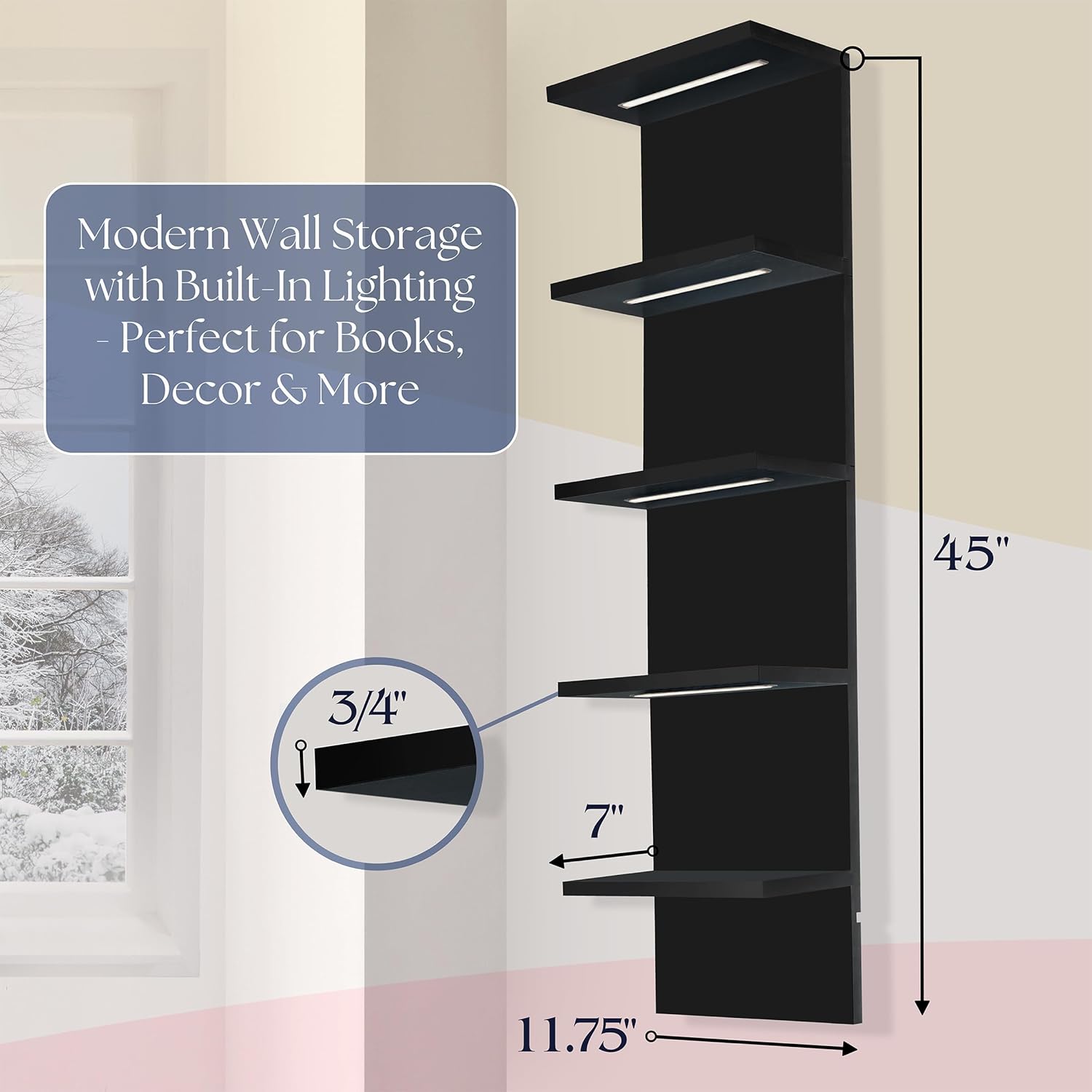 Sorbus LED Light 5 Tier Wall Shelf Unit