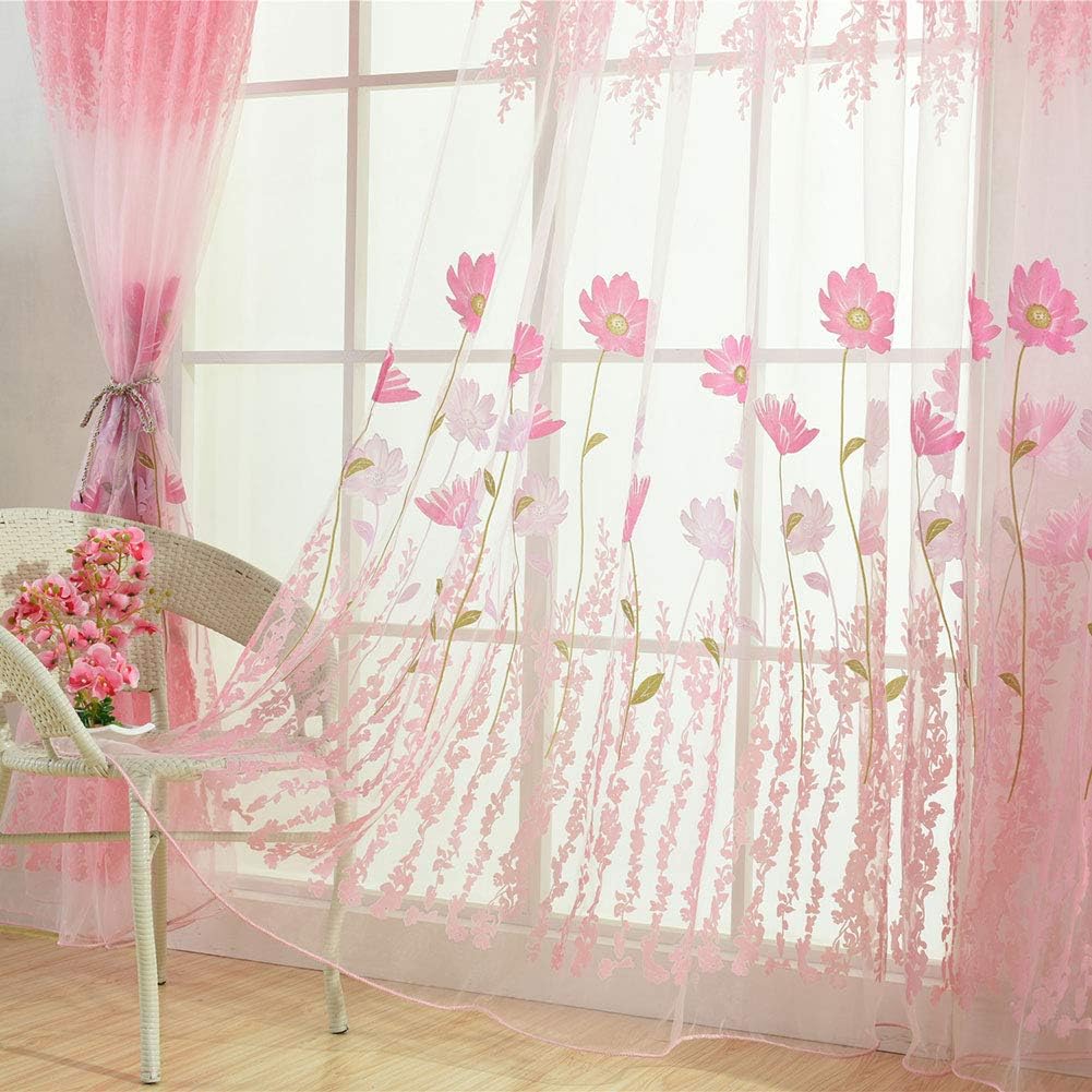 Tulle Voile Curtain with Floral Pattern for Bedroom and Living Room