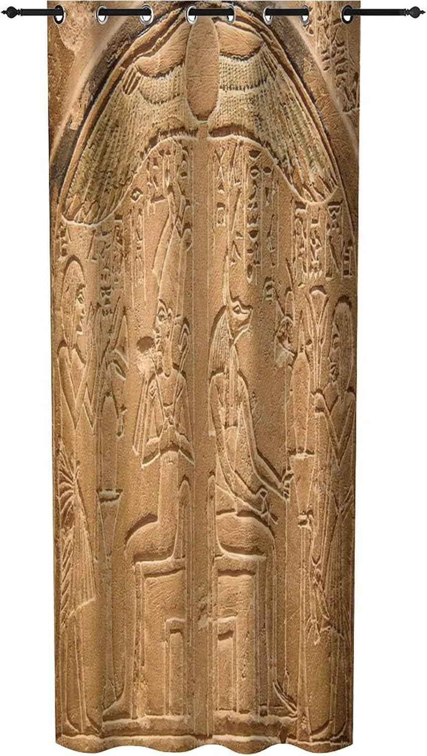Blackout Doorway Curtain with Hieroglyphs Light Brown 1 Panel
