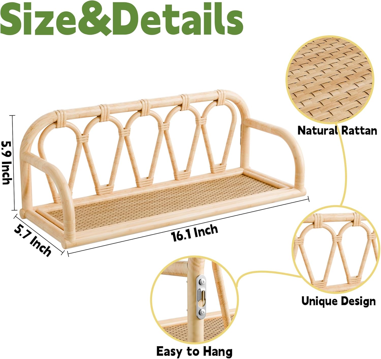 Rattan Wall Shelf Natural Boho Decor Wicker