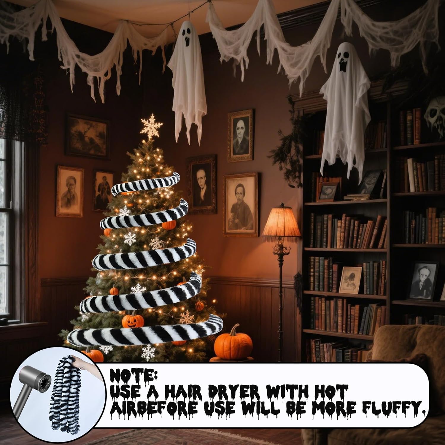 26FT Black White Striped Sandworm Garland Halloween Decoration