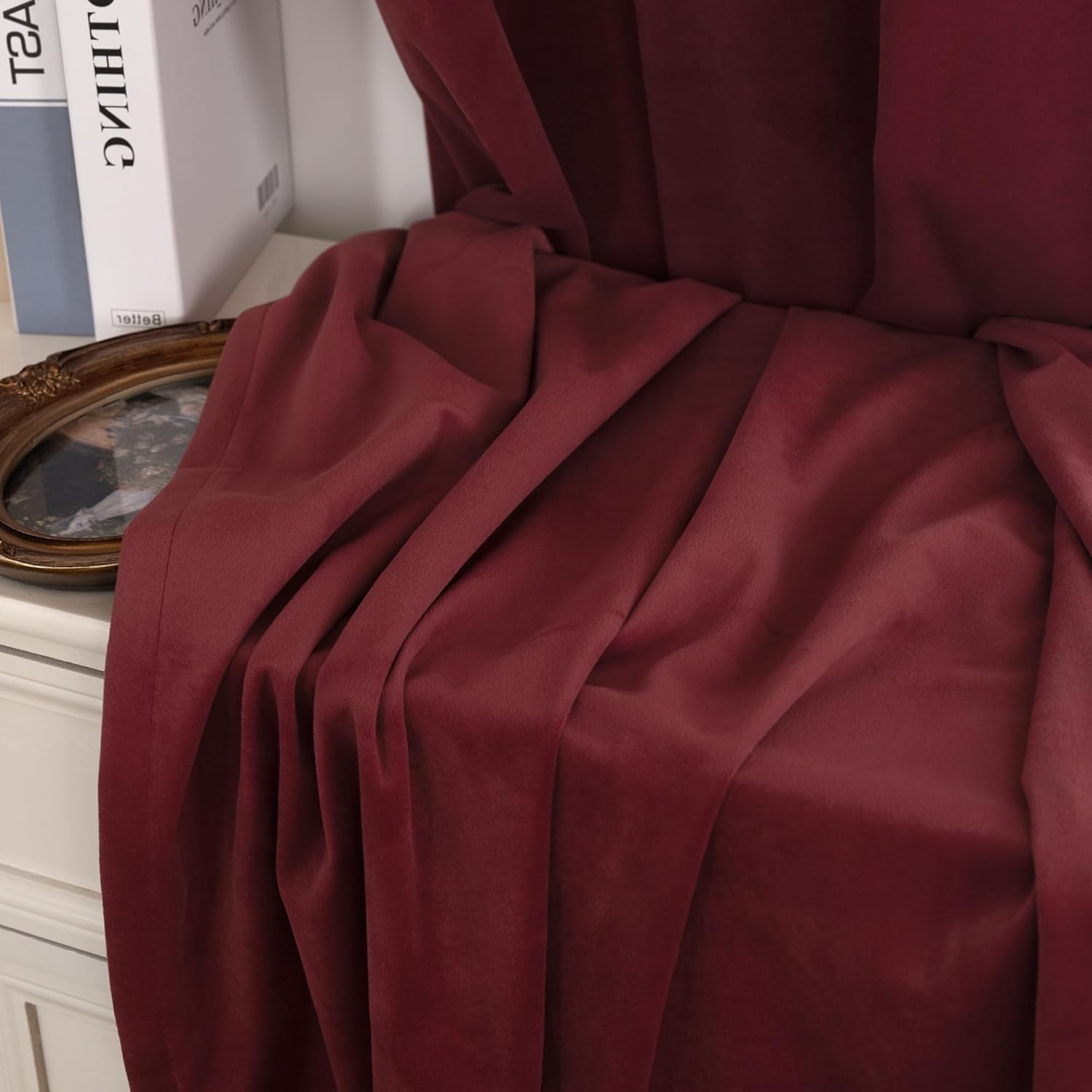 YoungsTex Burgundy Velvet Curtain Panels 52x108 Inch 2 Panels