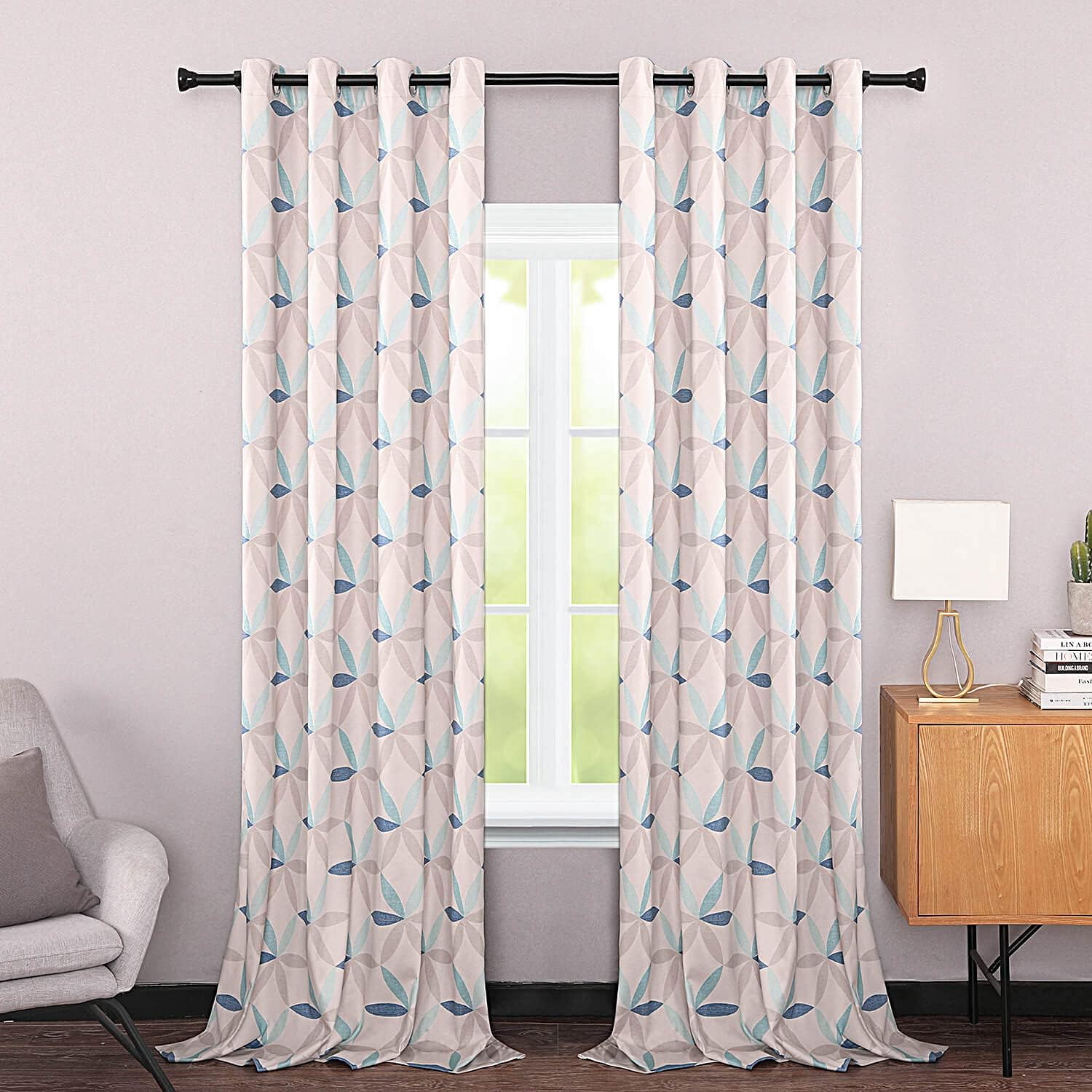 VOGOL Green Yellow Geometric Curtains 2 Panels Blackout Thermal Drapes