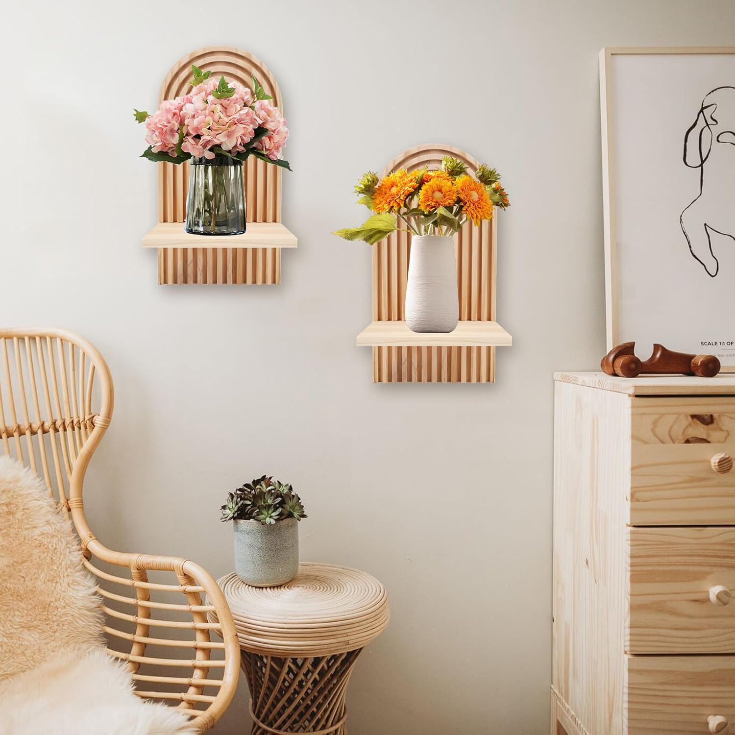 2 Pcs Boho Rainbow Floating Wall Shelves