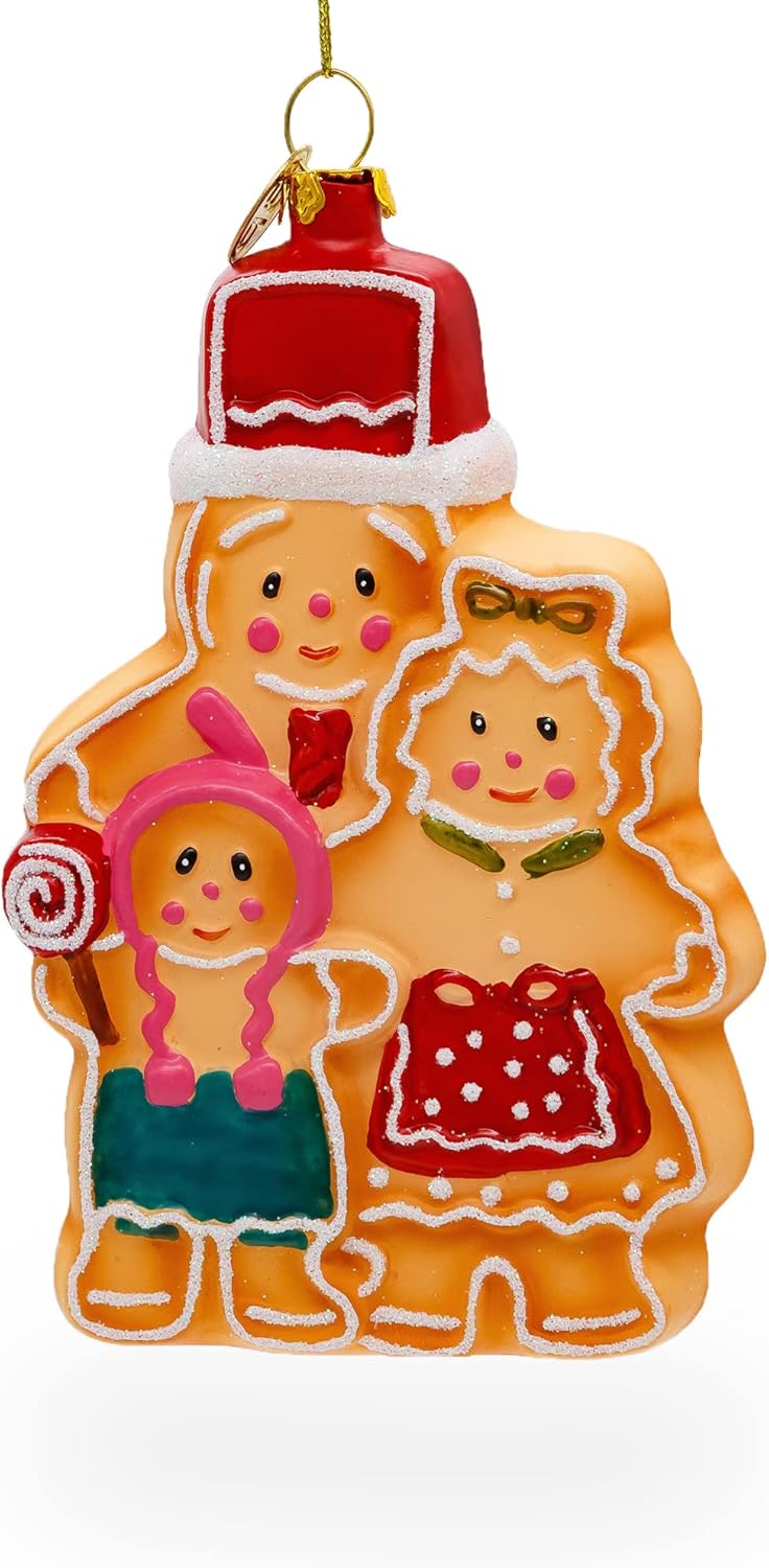Charming Gingerbread Family Blown Glass Christmas Ornament 1