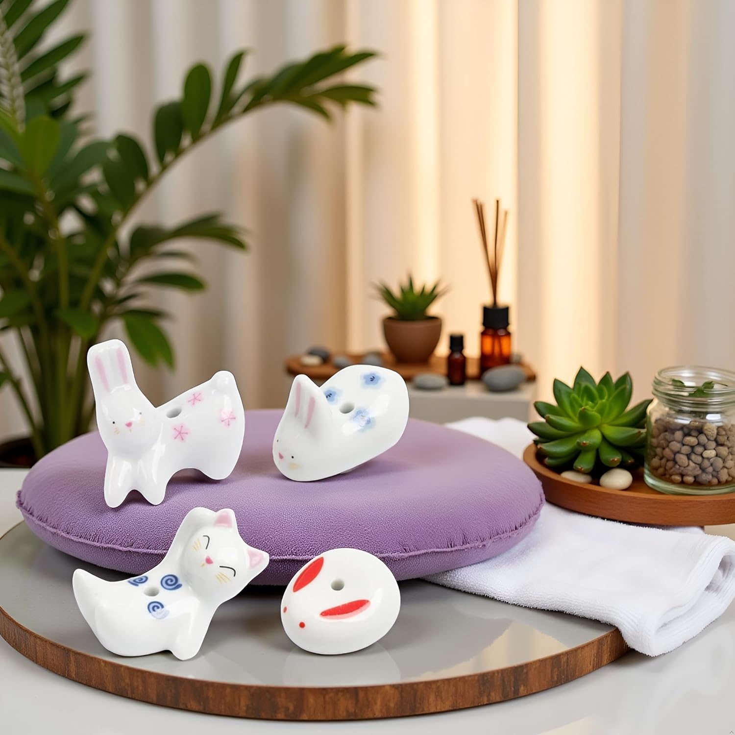 4Pcs Rabbit Cat Incense Holder Cute White Animal Home Decor