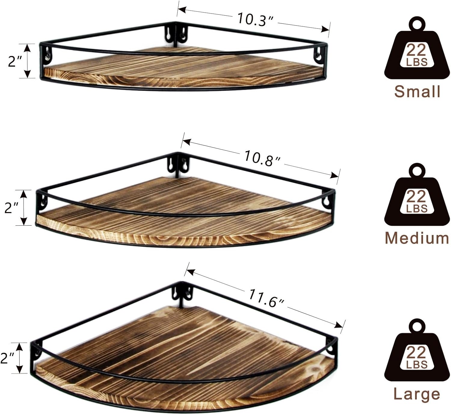 Dark Brown Corner Floating Shelves Set of 3