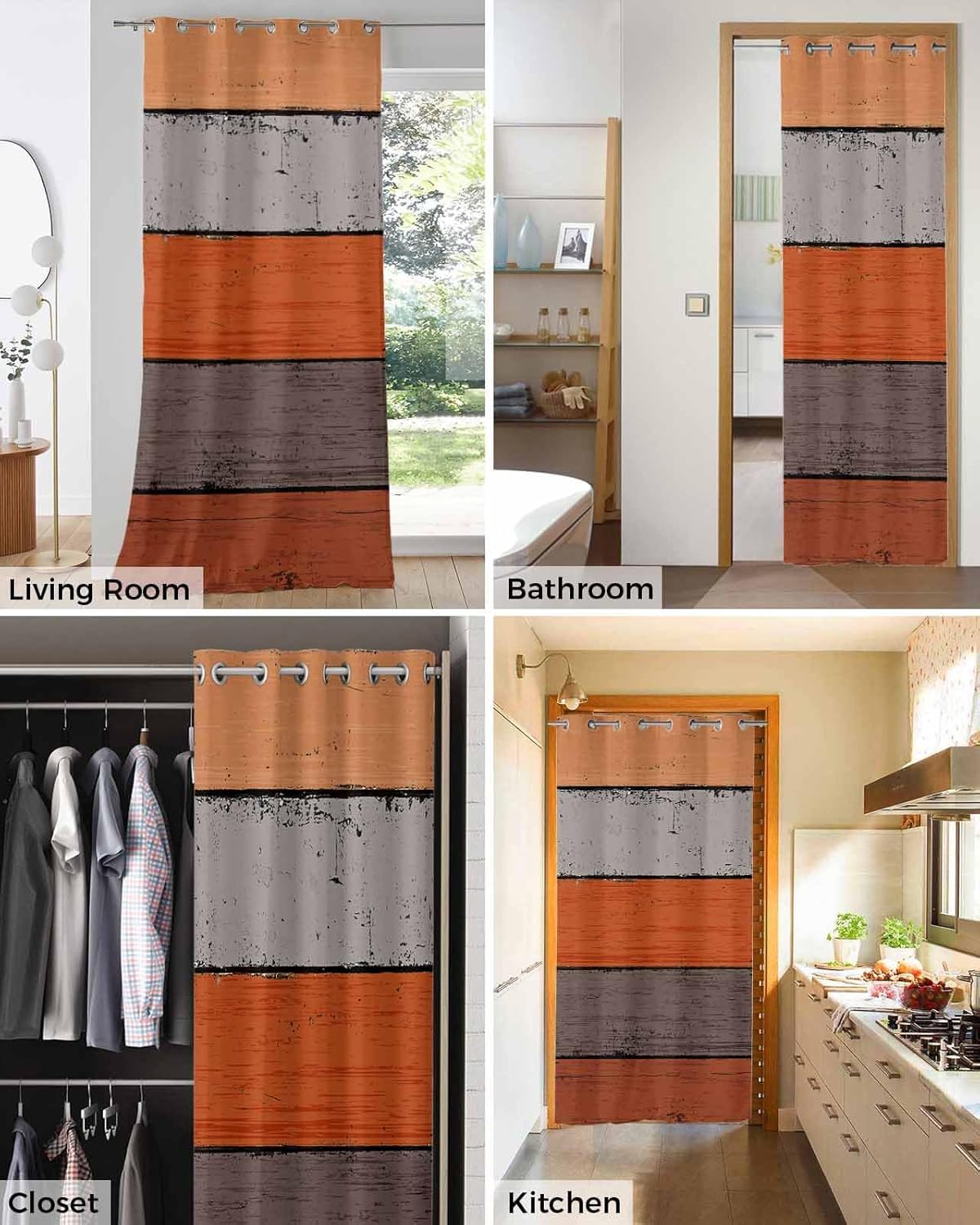 Orange Wooden Blackout Door Curtain Panels 42x80