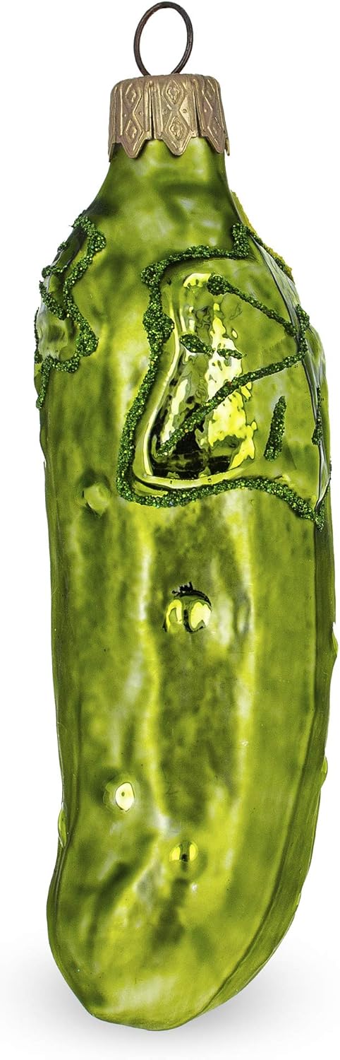 Cucumber with Vine Glass Christmas Ornament 1