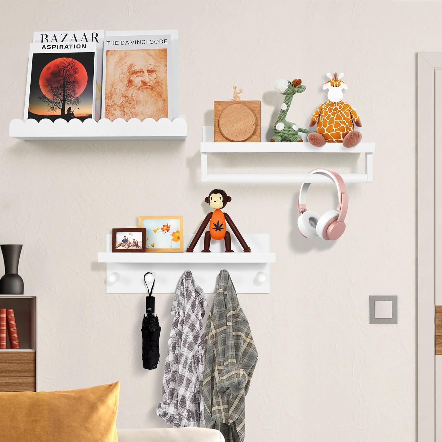 Ollieroo Set of Four Floating Bamboo Bookshelves for Wall
