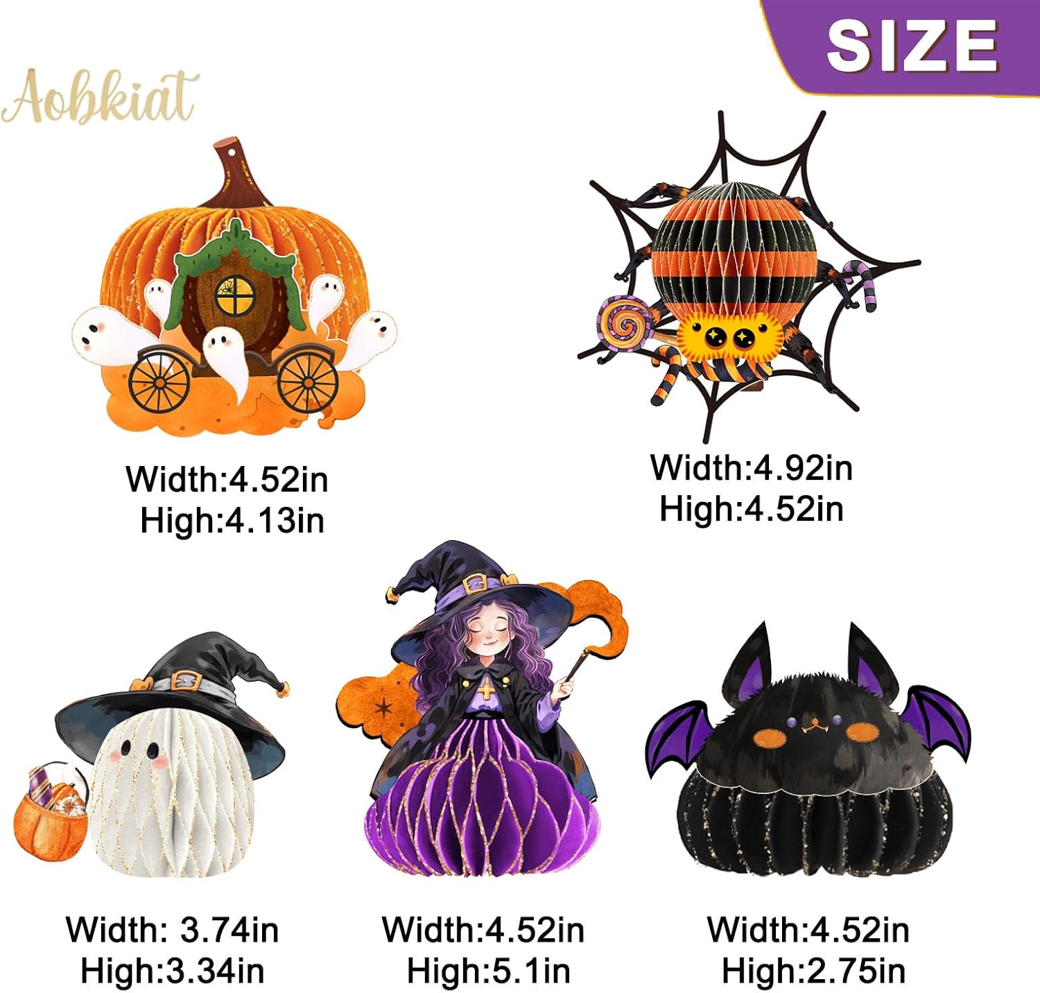 AOBKIAT Halloween Hanging Decorations 5PCS Gold Glitter Ornaments