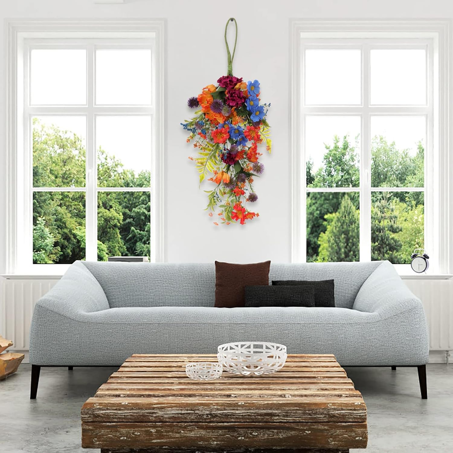 ZGOEK Artificial Floral Teardrop Wreath for Front Door