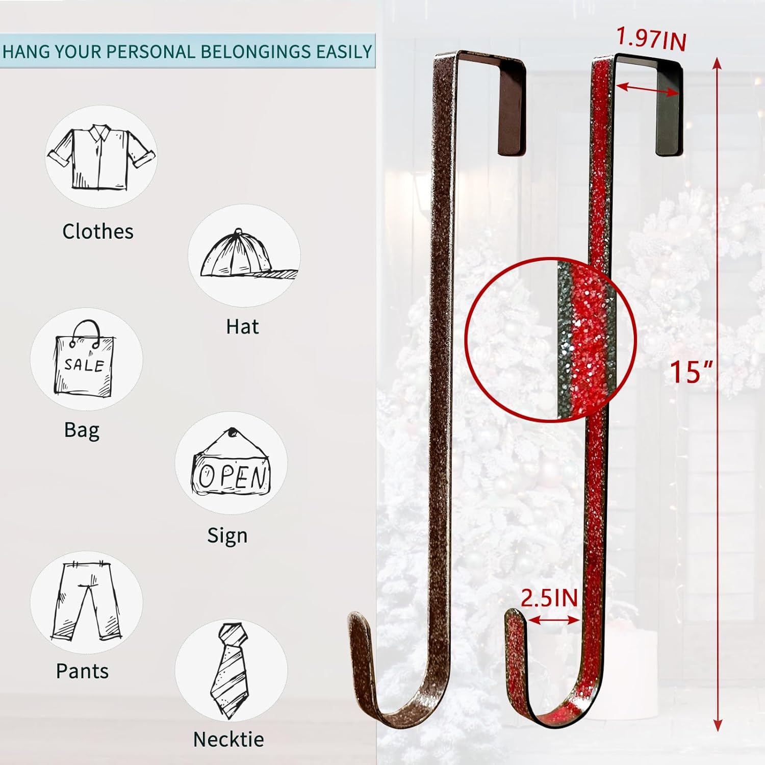 2 Pack Metal Wreath Hangers Brown Red