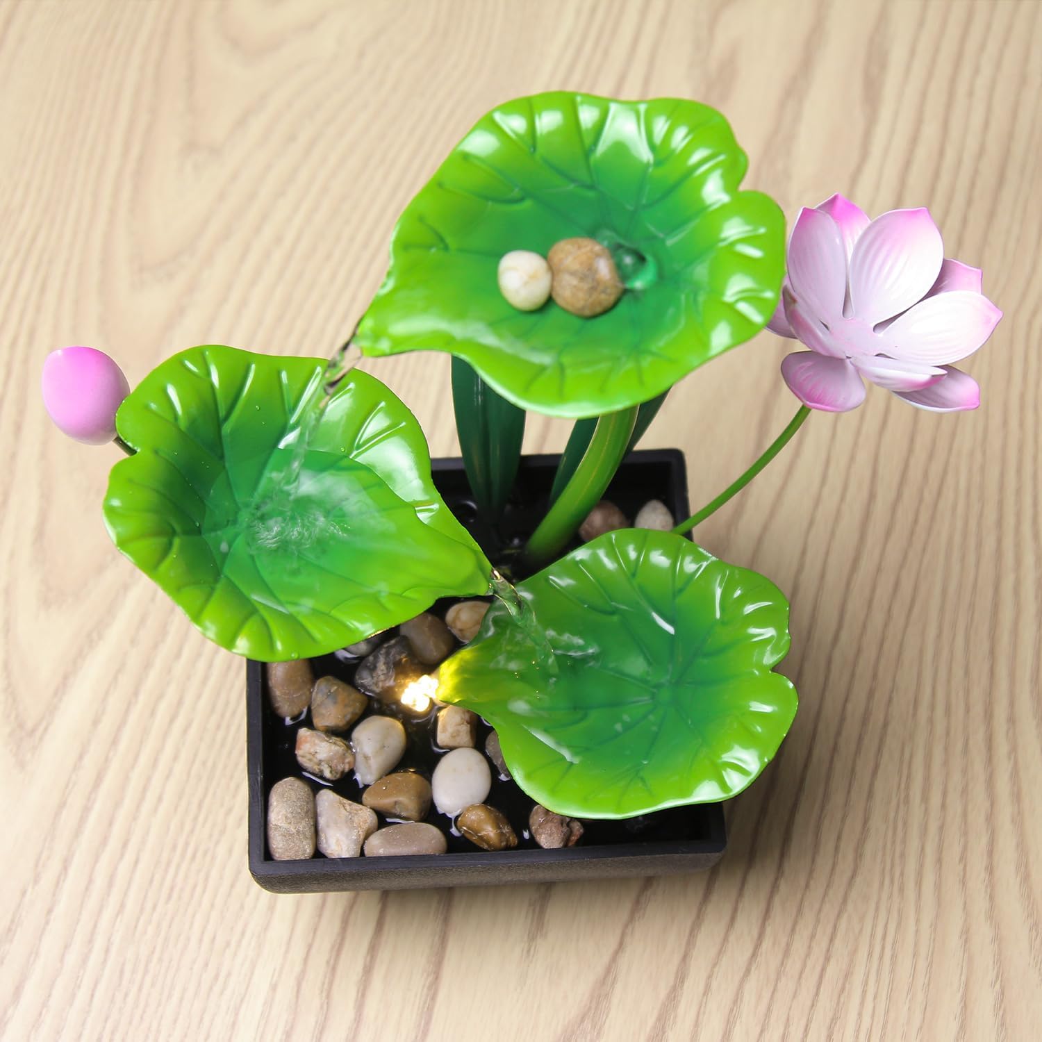 YOQUATE 3-Tier Tabletop Water Fountain with Lotus Design Green